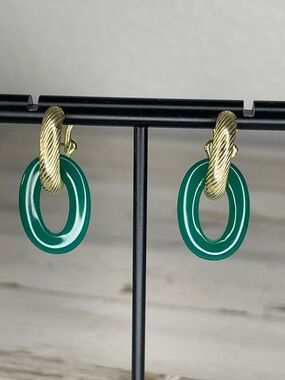 Rare Judith Ripka Chrysoprase Cable Drop Earrings Gold Clad Removable